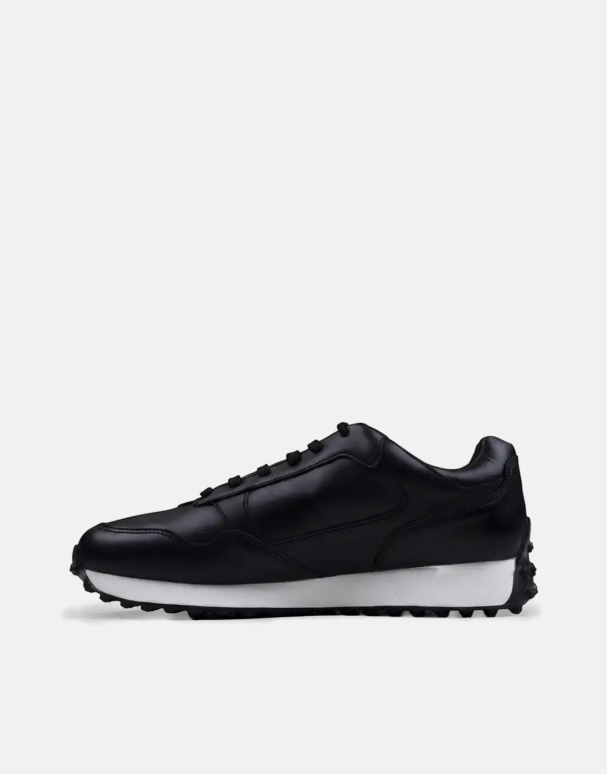 Ben Sherman Arthur black leather sneaker with a white sole, viewed from the side profile on a clean background.