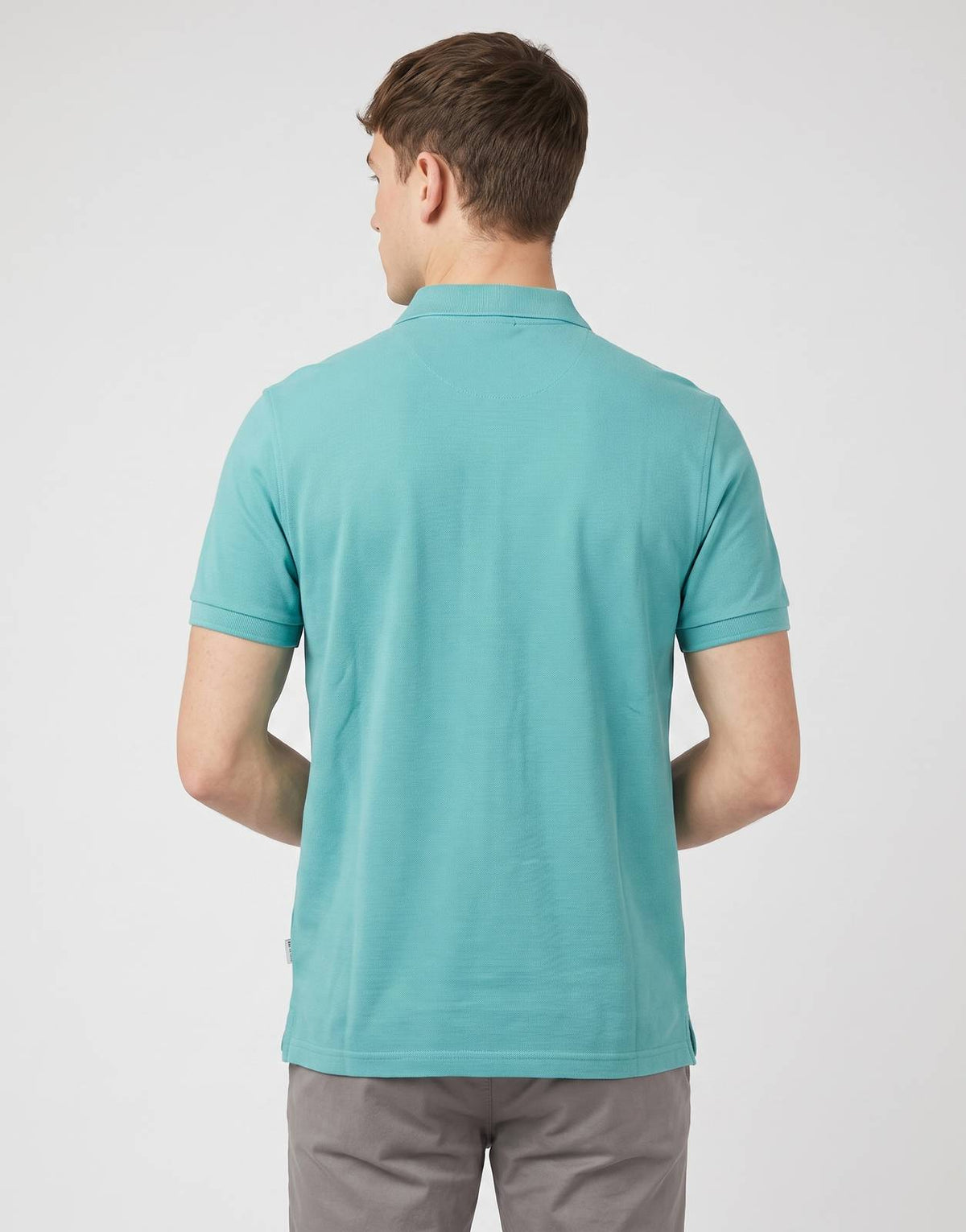 Ben Sherman Ben Polo Aqua Teal Polo Shirt for men, shown from the back, featuring a classic fit and comfortable knit fabric.