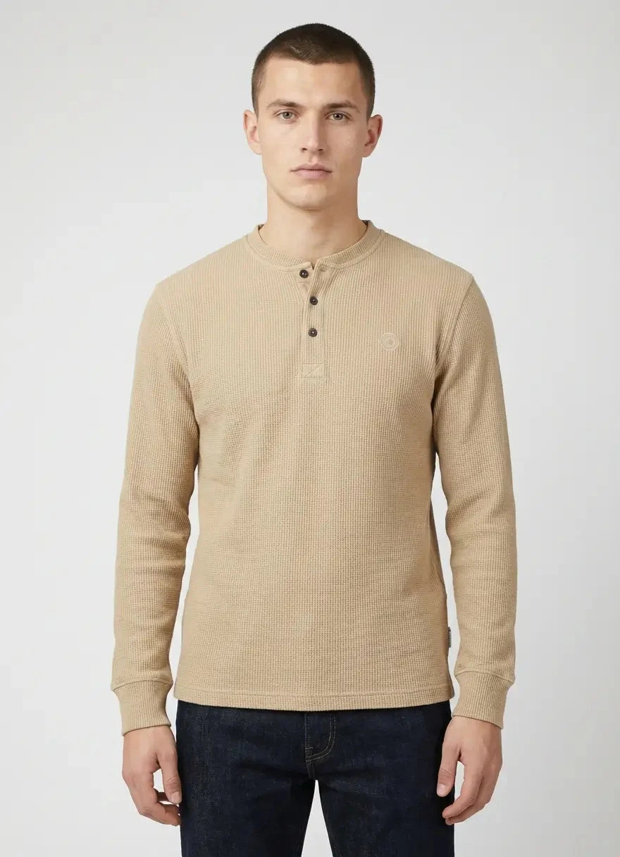 Ben Sherman Henley Waffle Knit Cornstalk Top - Subwear
