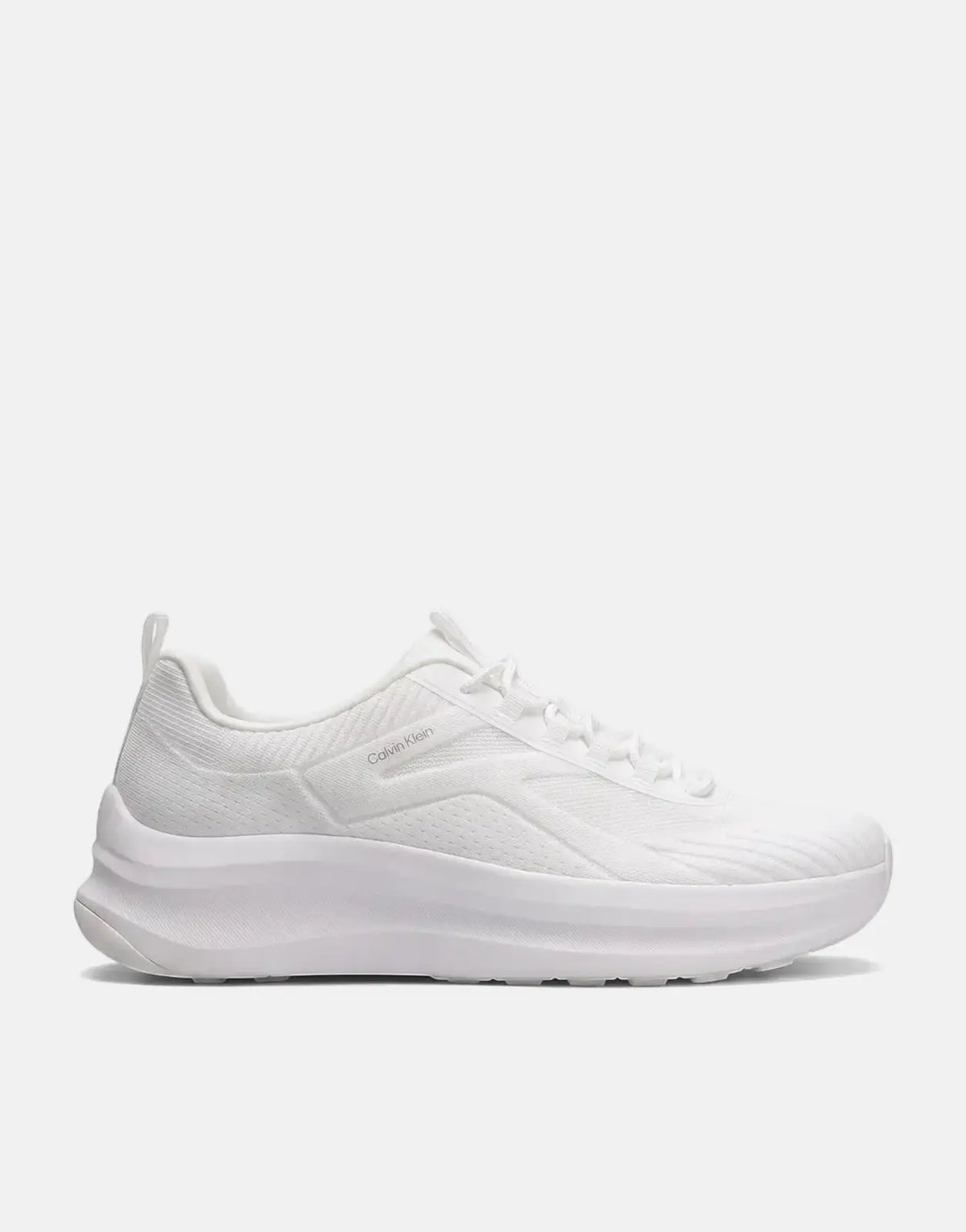 A single white Calvin Klein Chunky Run Lacesock Stripe sneaker, visible from the side against a light background.