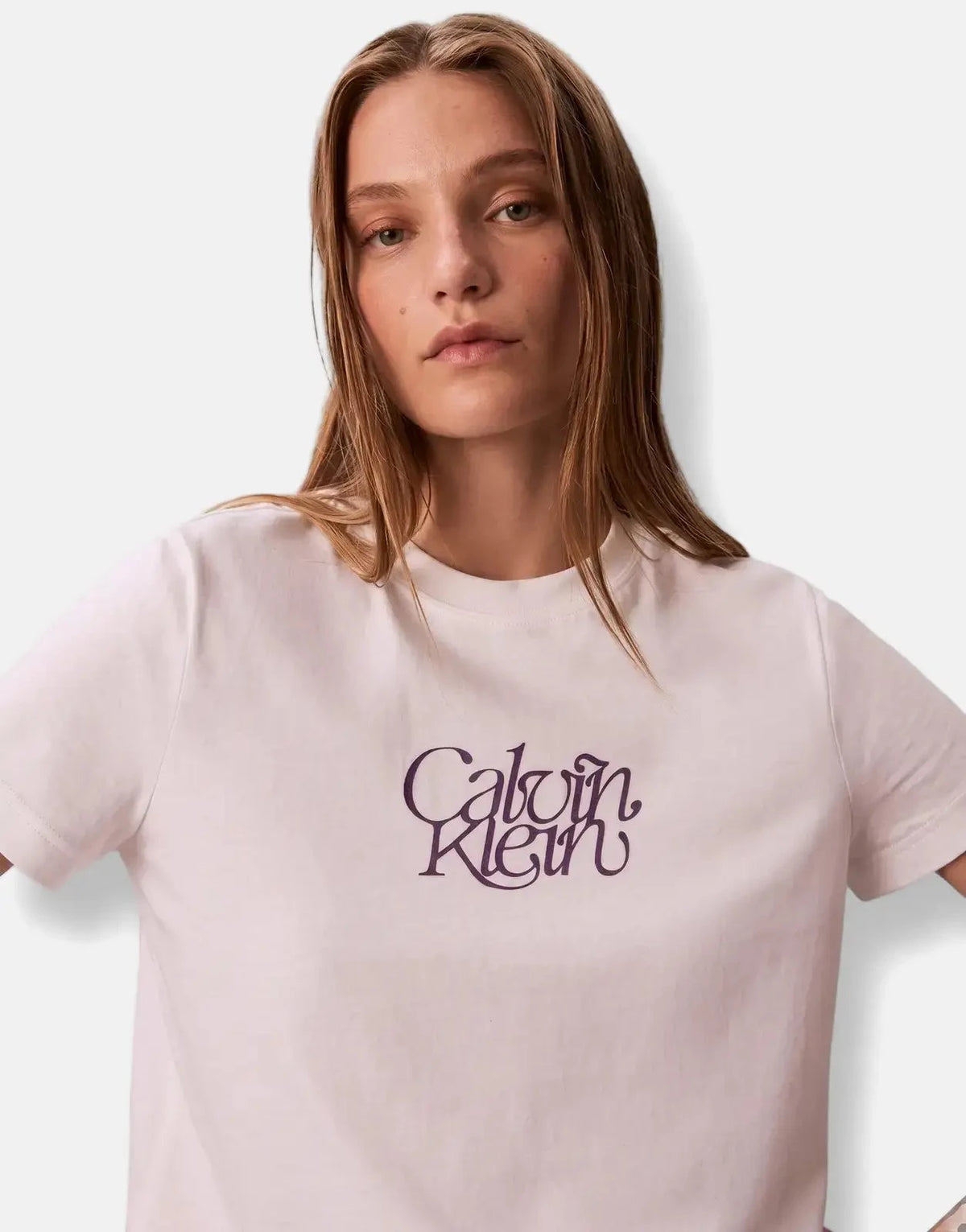 Calvin Klein Fitted Script T-Shirt Wht - Subwear