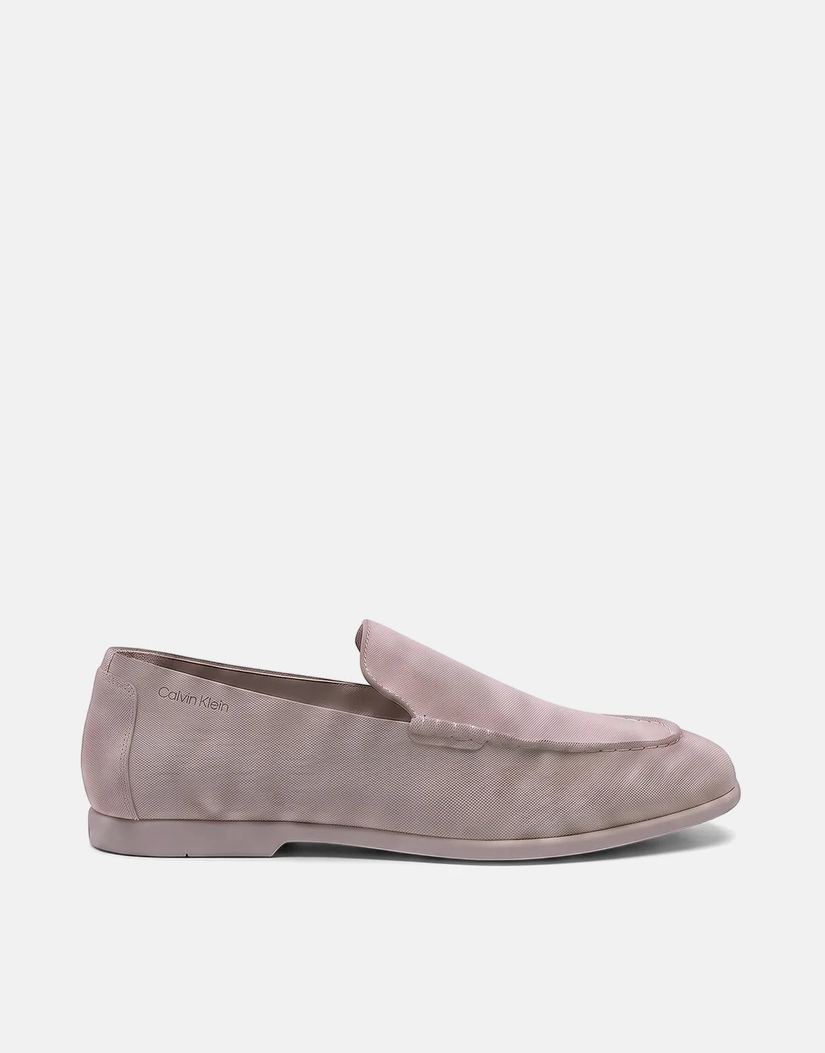 Calvin Klein Low Prof Taupe Loafer, featuring a side view of the sleek, comfortable men's slip-on shoe.