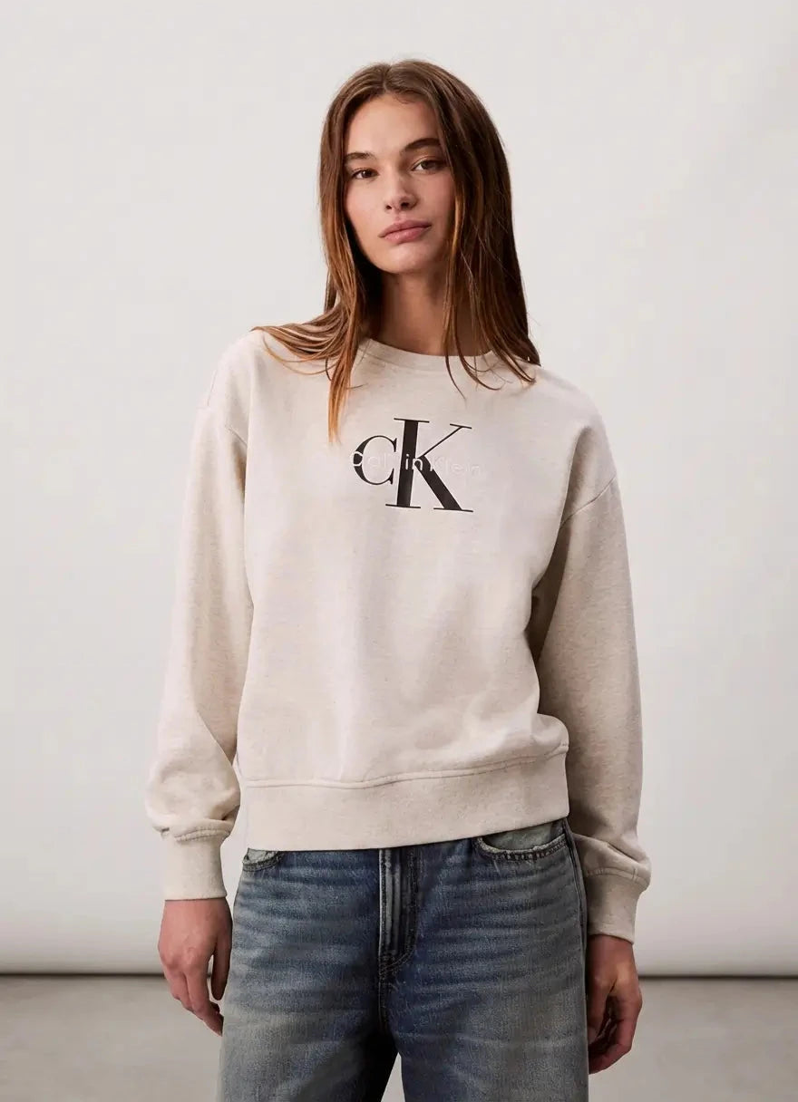 Calvin Klein Monologo French Terry Beige Relaxed Sweatshirt - Subwear