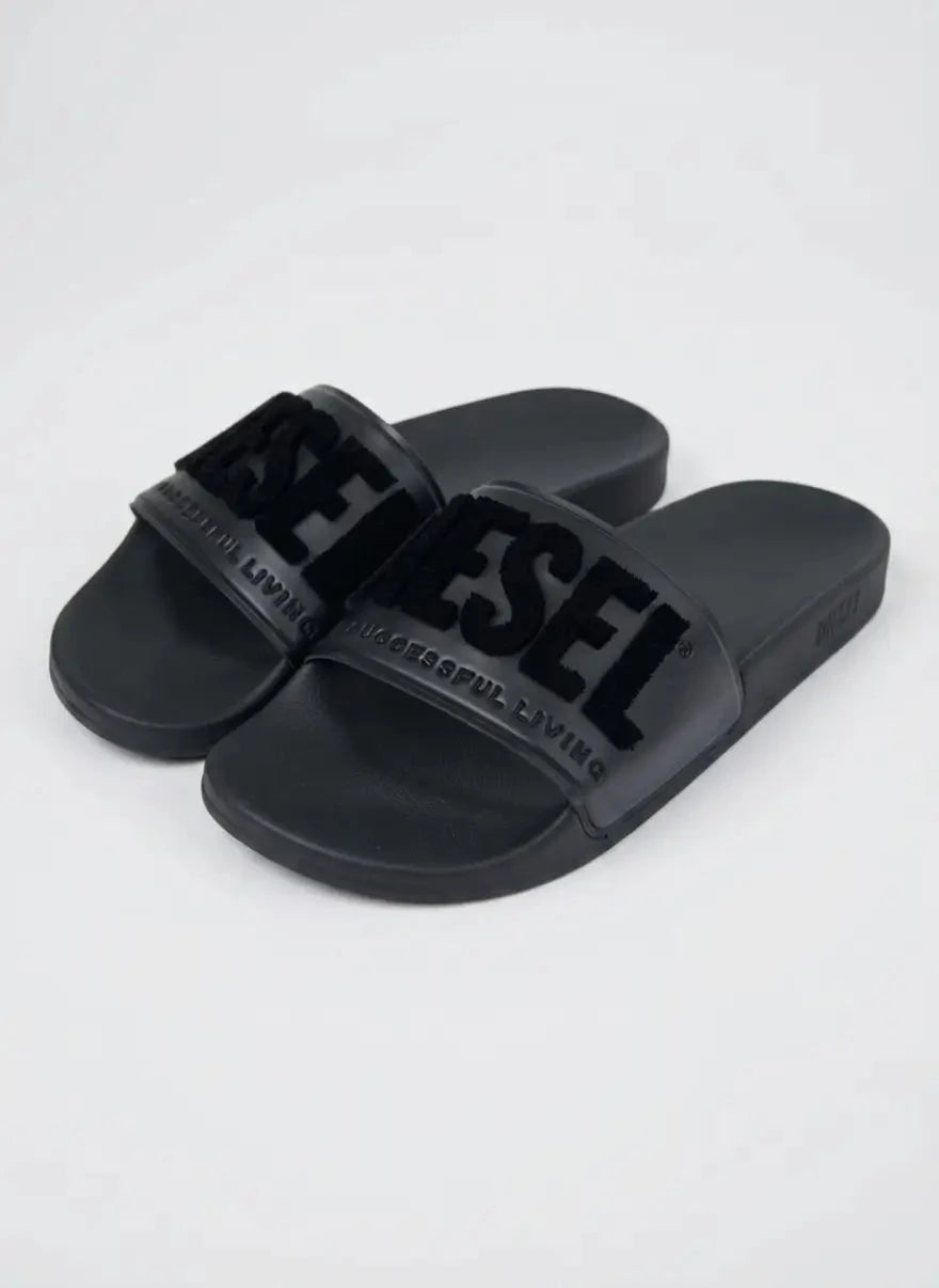 Diesel SA Mayemi Flock Slides Black - Subwear