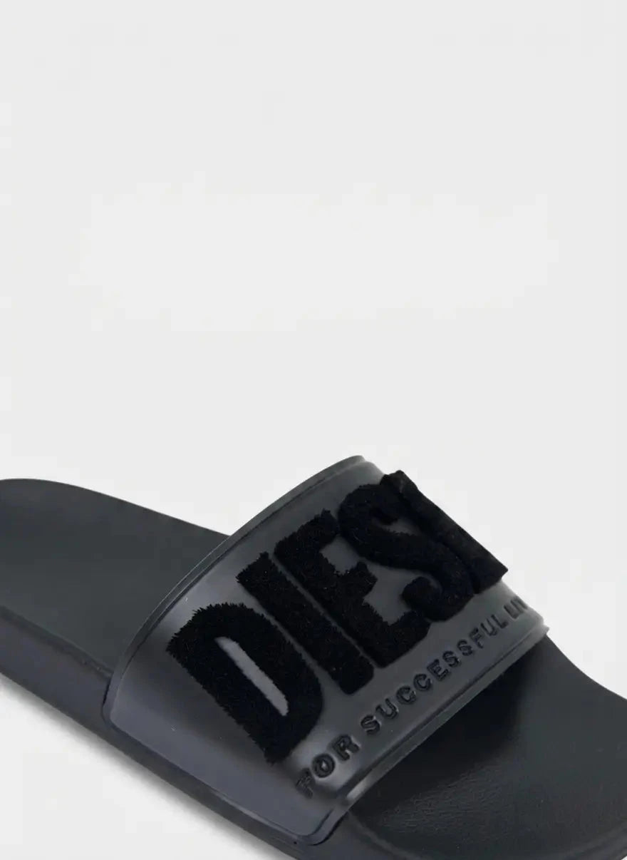 Diesel SA Mayemi Flock Slides Black - Subwear