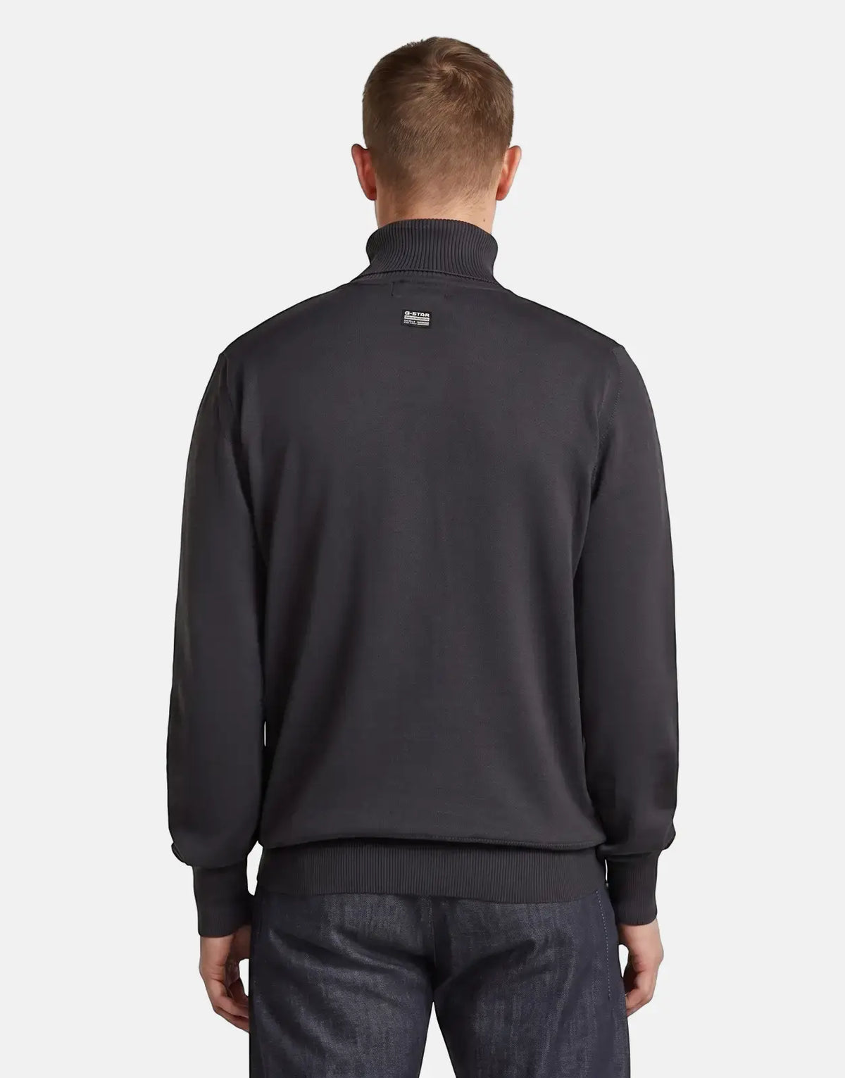Men's dark grey G-Star RAW Regular Fit Asfalt Sweatshirt, shown from the back, on a model.
