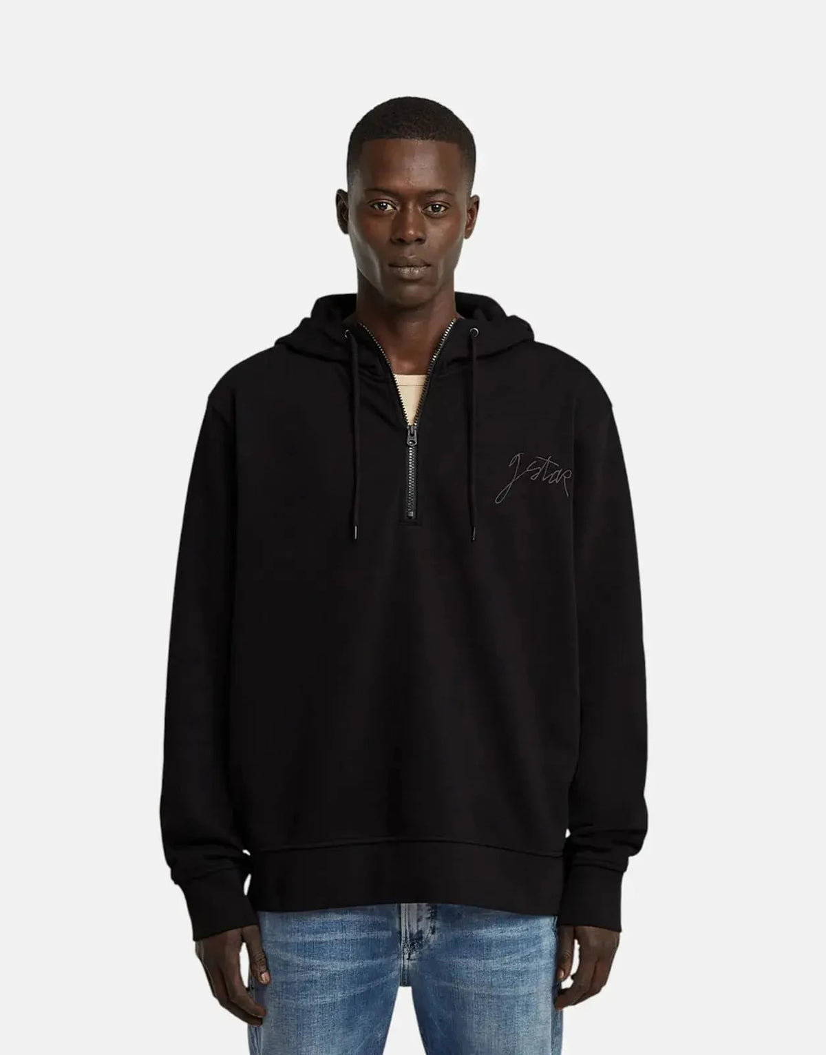 G-Star RAW Script Half Zip Black Hooded Sweatshirt - Subwear
