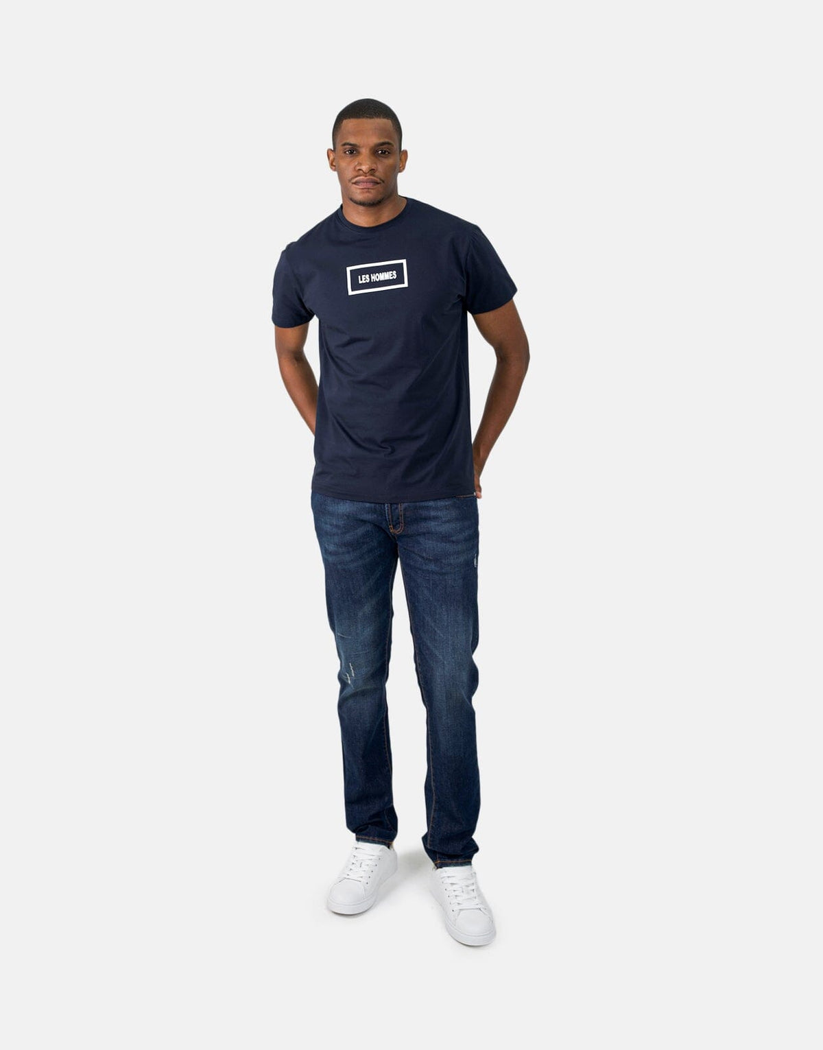 Les Hommes Box Print Navy T-Shirt - Subwear