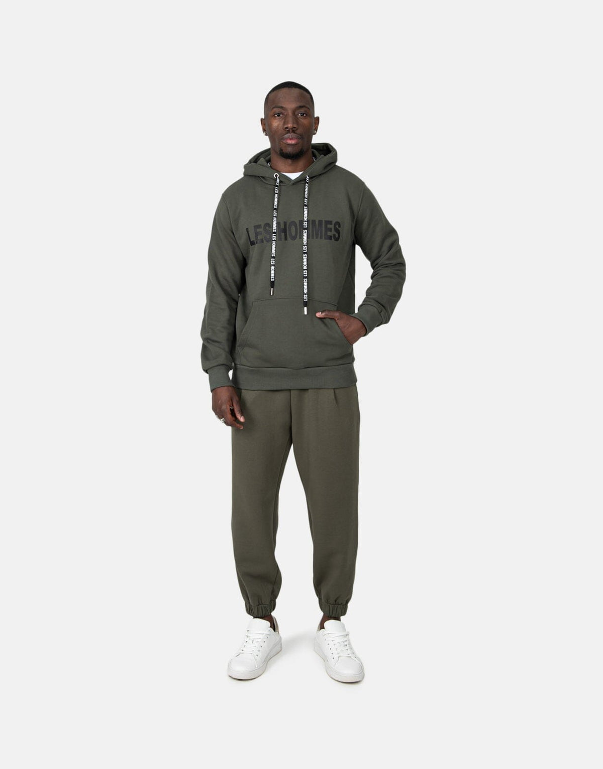 Les Hommes Chest Font Military Green Hoodie - Subwear