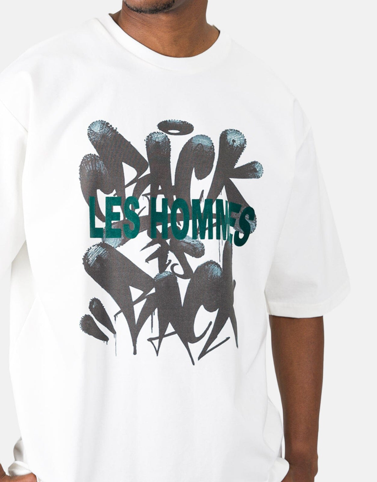Les Hommes Flock Grafiti Print White T-Shirt - Subwear