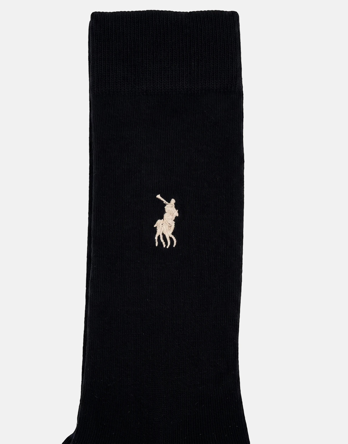 Polo Plain Black Ankle Socks with a beige embroidered pony logo, displayed flat on a light textured surface.