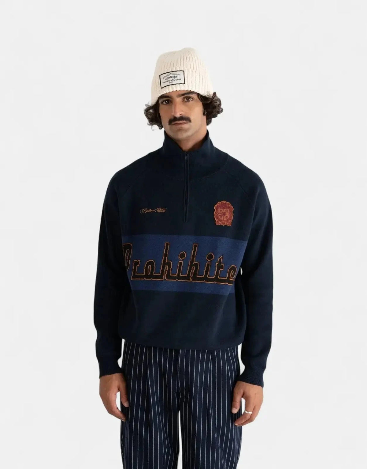 Prohibited Retro Knit Half-Zip Navy - Subwear