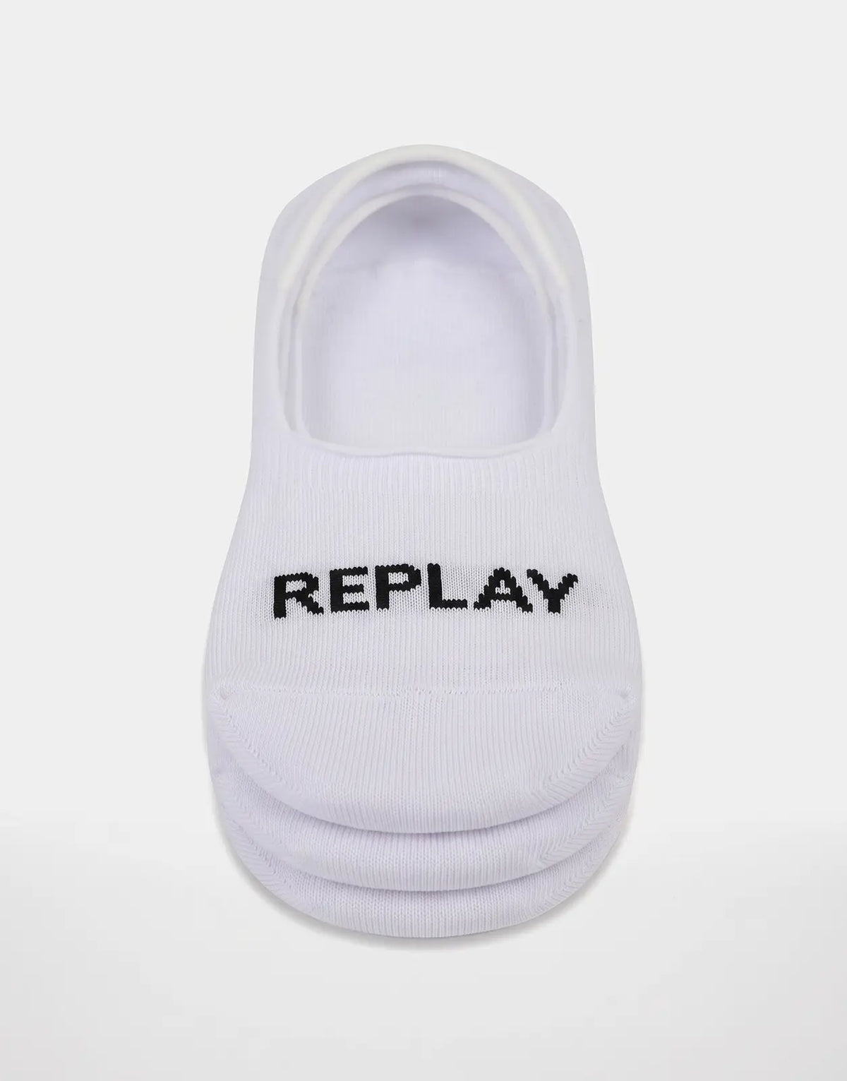 White sock from Replay 3 Pack Socks, knit cotton blend with bold black REPLAY logo on the top edge.