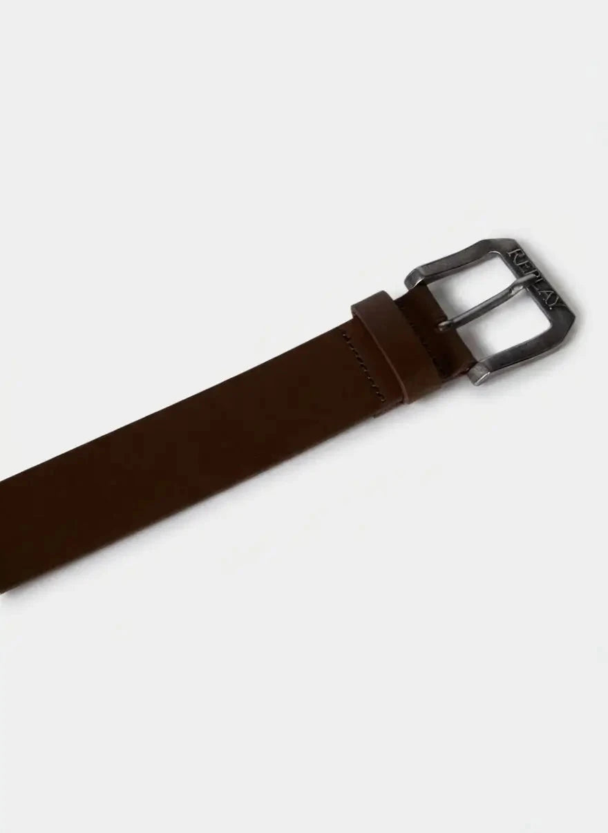 Replay Logo Dk Brown Leather Belt - Subwear