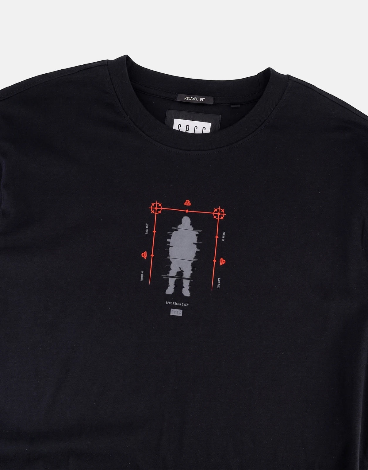 SPCC Recon Overwatch black long-sleeve t-shirt for men, featuring a distinctive grey and red graphic print, displayed in a