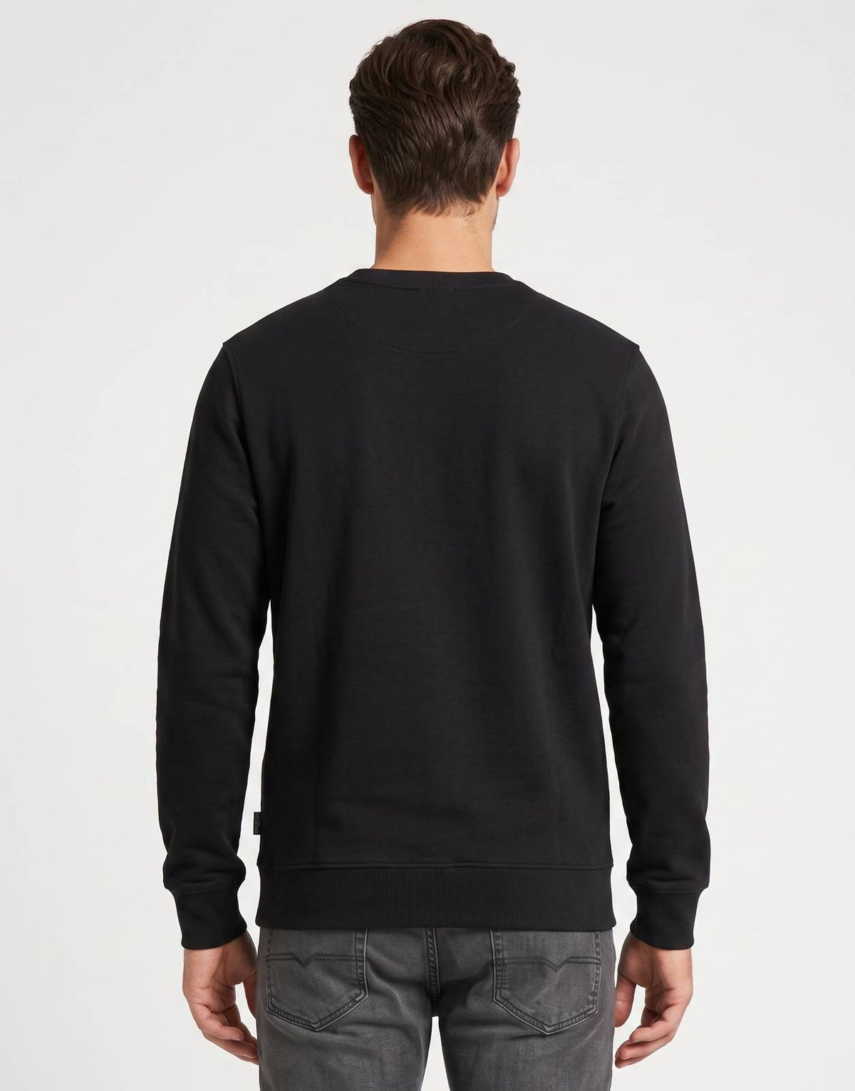 Ben Sherman BS Bear Fur Black Crew Sweatshirt, back view, showcasing the comfortable fit and classic design of the men's