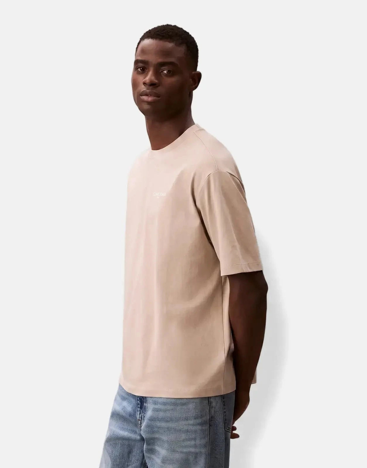 Calvin Klein Logo Back Print Beige T-Shirt - Subwear