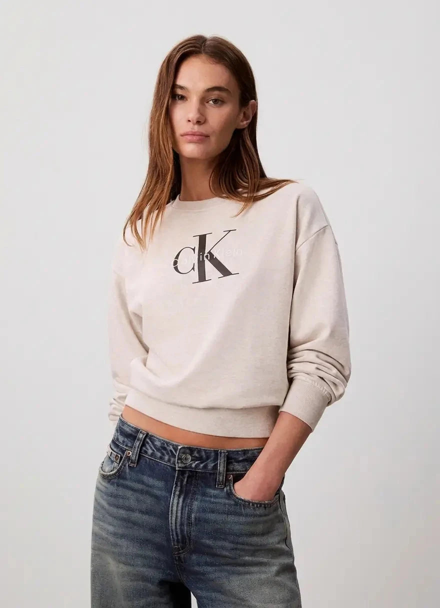 Calvin Klein Monologo French Terry Beige Relaxed Sweatshirt - Subwear