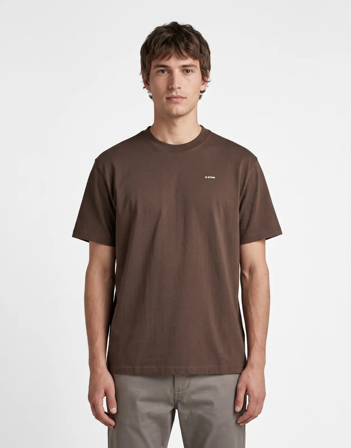 G-Star RAW Relaxed base T-Shirt in coffee bean brown, a men's short-sleeve cotton tee with a small logo.