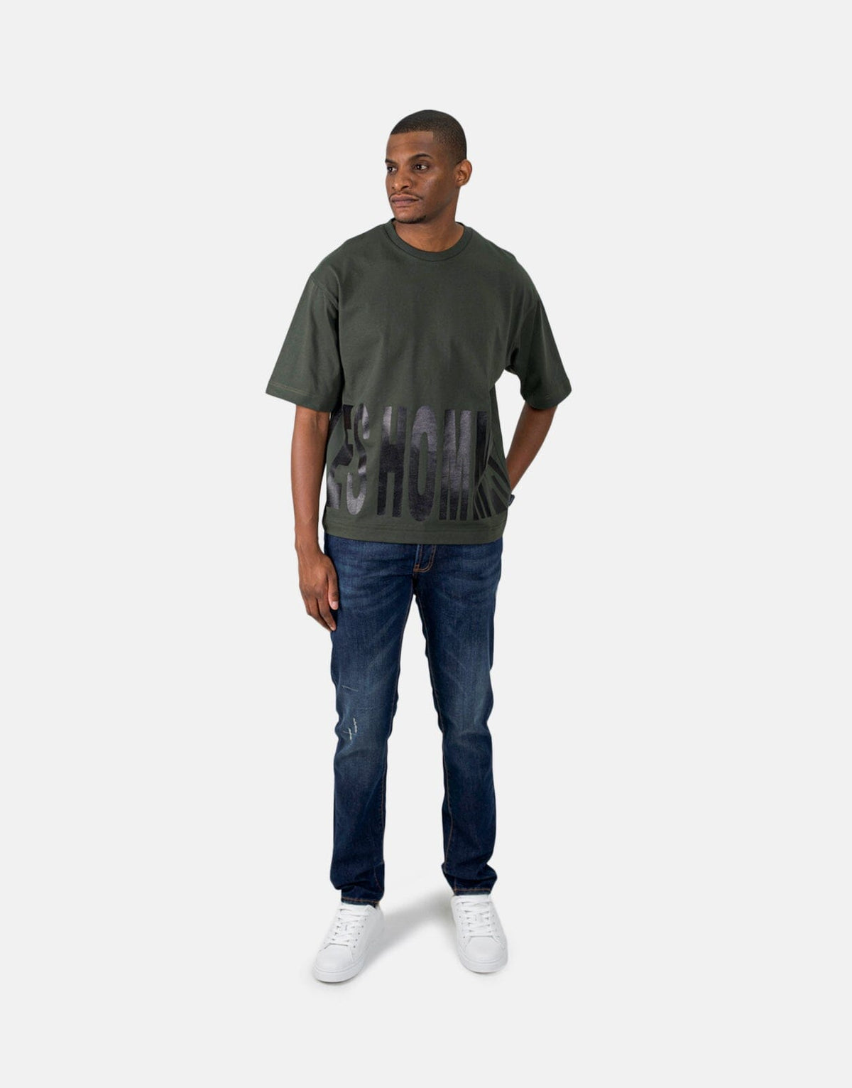Les Hommes Bottom Print Mil Green T-Shirt - Subwear