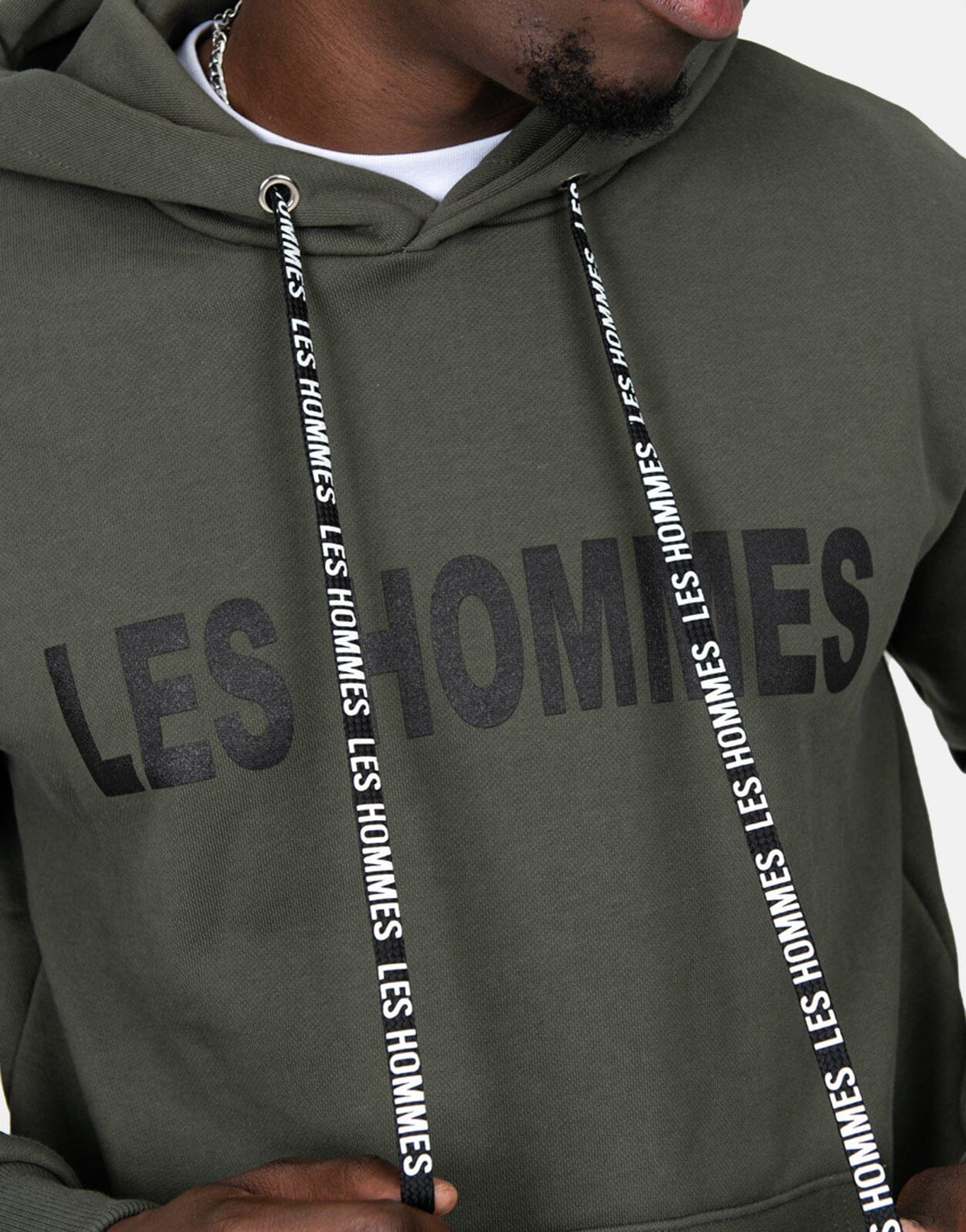Les Hommes Chest Font Military Green Hoodie - Subwear