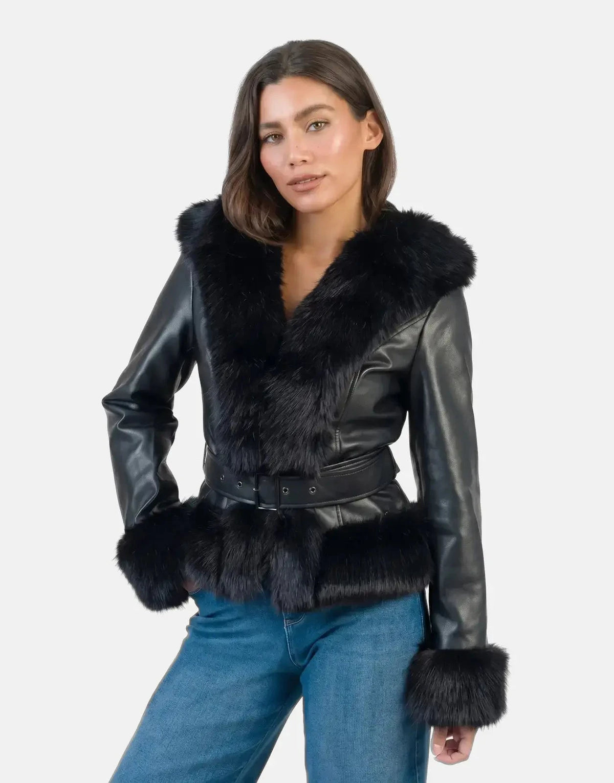 Sissy Boy Cherish You Belted Faux Fur Black Jacket - Subwear